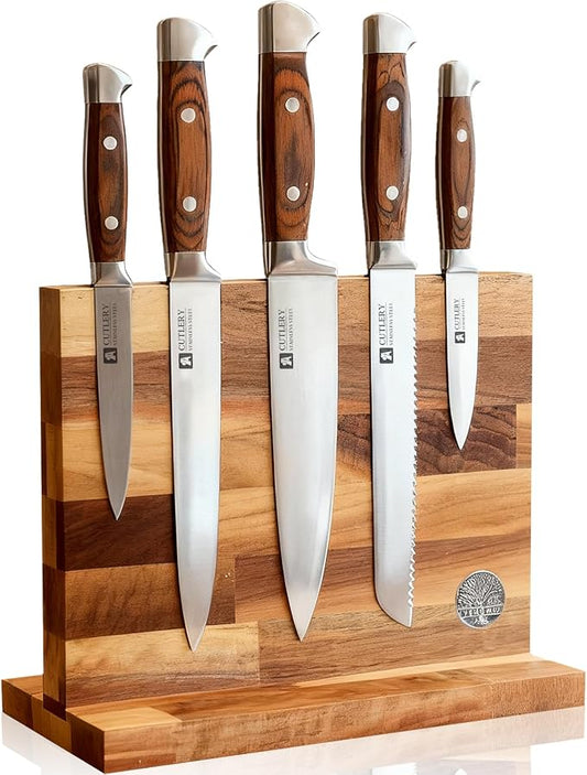 Magnetic Knife Block Set, Double Sided Magnetic Knife Holder with Knives