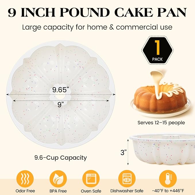 Vinino 9.6" Silicone Fluted Tube Cake Pans with Metal Reinforced Frame, Pound Cake Pan Mold, BPA Free Silicone Cake Pans for Cake, Bread, Jello, Gelatin, Flan