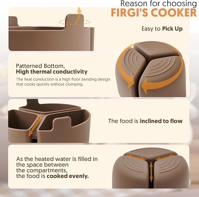 Silicone Rice Cooker Divider, Triple Slow Cooker Liner for Instant Pot 6 Quart & Rice Cooker 3 Cups (Uncooked), Food-Grade Silicone Dividers, Cook 3 Meals at Once, Reusable & Dishwasher-Safe