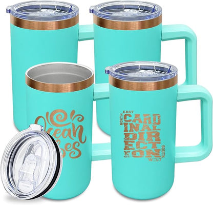 20 oz Insulated Coffee Mug with Lid, Stainless Steel Coffee Tumbler Bulk, Double Wall Vacuum Travel Mug with Handle, Leakproof Powder Coated Coffee Cups for Hot and Cold Drinks (Mint Green,4 pack)