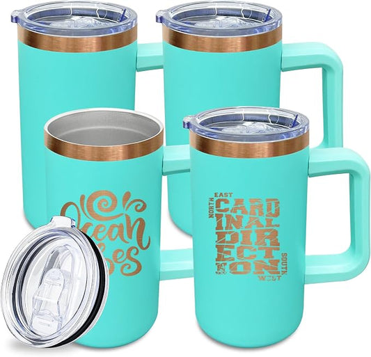 20 oz Insulated Coffee Mug with Lid, Stainless Steel Coffee Tumbler Bulk, Double Wall Vacuum Travel Mug with Handle, Leakproof Powder Coated Coffee Cups for Hot and Cold Drinks (Mint Green,4 pack)