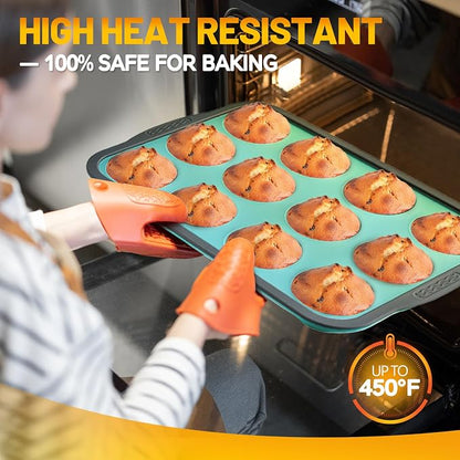 Silicone Muffin Pan, 12 Cups Non-Stick Cupcake Pan, Food-Grade BPA-Free Muffin Tin, Oven-Safe 450 °F, Reinforced Steel Frame, Easy-Grab Handles, Quick-Release 2.3" Baking Molds for Mini Treats