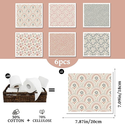 Reusable Swedish Dishcloths for Kitchen, 6 Pack Boho Floral Swedish Dish Cloths, Absorbent Flower Designs Sponge Cleaning Towels Wipes for Kitchen Cooking Home Decoration Housewarming Gifts