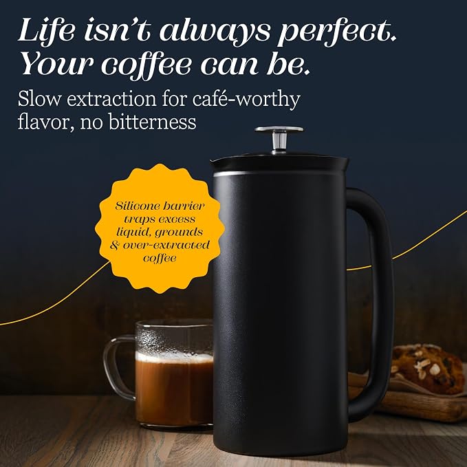 ESPRO Pro P7 French Press Stainless Steel 304 – Patented Double Walled Micro-Filter Insulated French Press Coffee Maker, Grit-Free Brew - Heat Resistant BPA Free Coffee Maker - Matte Black - 32oz