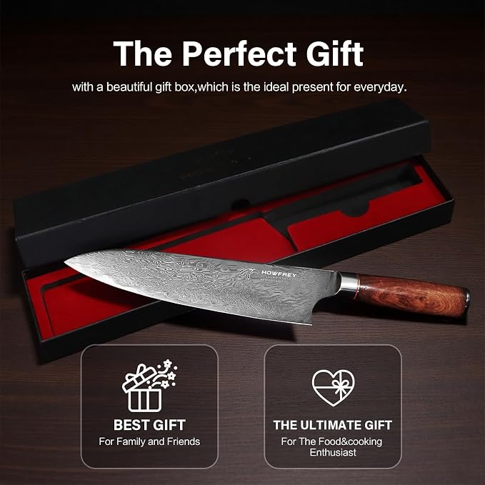 Damascus Chef Knife, 8 Inch 67-Layer Japanese Kitchen Knives Sharp VG-10 High Carbon Stainless Steel with Ergonomic Red Sandalwood Handles, for Home Kitchen Gift Idea