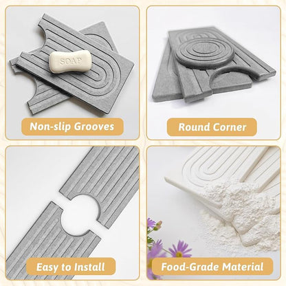Diatomite Kitchen Sink Water Splash Guard, 18'' Drying Neat Stone Sink Tray, Modern Stylish Faucet Handle Drip Catcher Stone, Absorbent Mat for Kitchen Counter, Gift for Valentine's Day, Light Gray