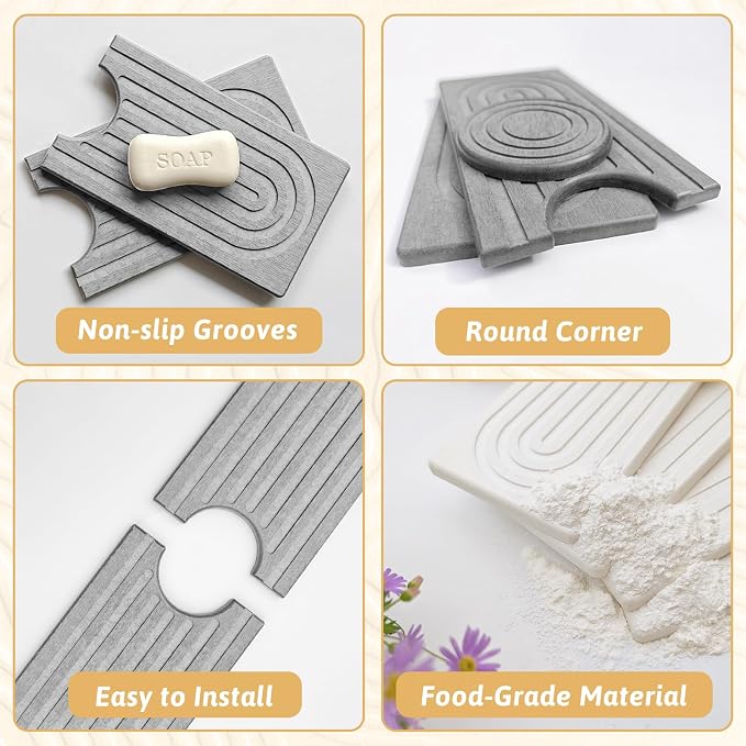 Diatomite Sink Protector for Kitchen, 16" Durable Faucet Mat Splash Guard, Super Absorbent Soap Drying Ttray Sponge Holder for Kitchen Bathroom Sink Accessories Gadgets, Gift for Sister, Light Gray