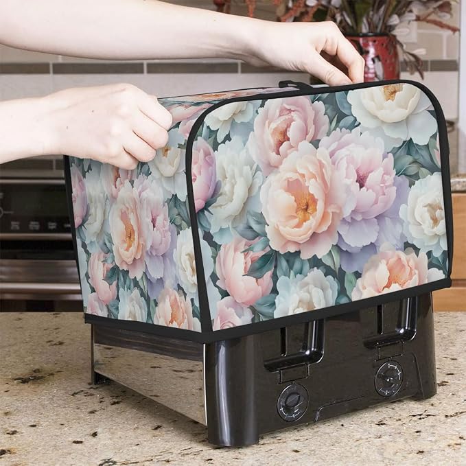 Watercolor Flower Floral Toaster Cover 2 Slice Wide Slot Washable Kitchen Appliance Covers Fingerprint Bread Machine Dust Cover Small Toaster Oven Accessories Covers Bread Maker Bag Women Gift