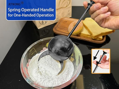 JETKONG 2 Pcs Flour Sifter, Stainless Steel Flour Duster for Bread Baking, Bakers Dusting Wand for Powdered Sugar and Spices (Small+Large, Black)
