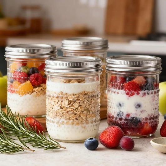 6 Pack Overnight Oats Containers with Lids,Wide Mouth Mason Jars 16 oz, Pint Mason Jars Glass Canning Jars for Storing Food, Sauces, Salad, Relishes
