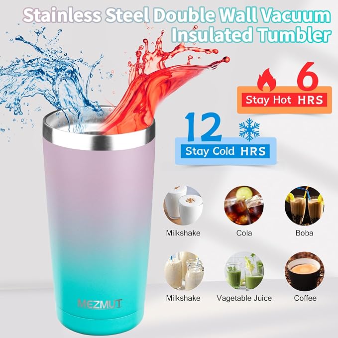MEZMUT 20oz Tumbler Coffee Travel Mug with Daul Lid and Straw, Stainless Steel Double Wall Vacuum Spill Proof Insulated Tumbler, Hot or Iced Coffee Cups for Drinks (1Pack, Lavender Green)