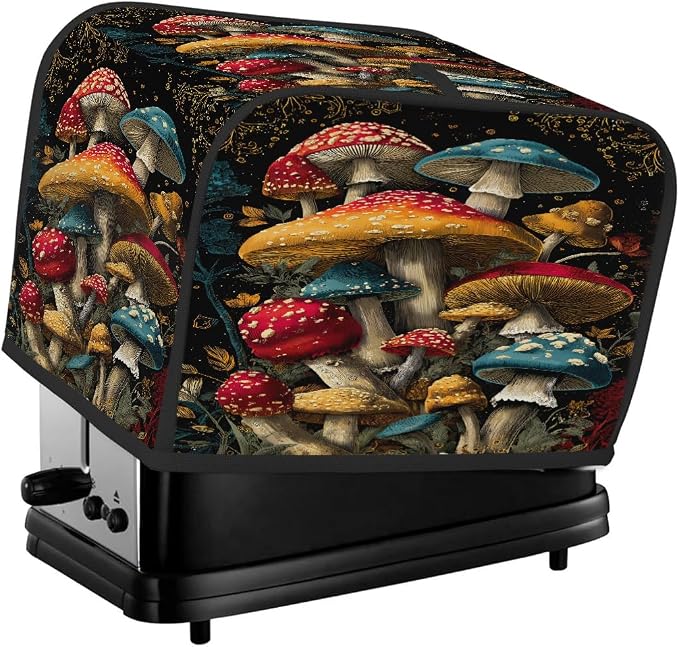 4 Slice Psychedelic Mushroom Color Toaster Cover Waterproof Dust Fingerprint Bread Machine Cover Washable Kitchen Appliance Protector For Home Kitchen Bakeware Table Decor Women Gifts