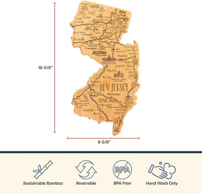 Totally Bamboo Destination New Jersey Shaped Cutting Board – Bamboo Charcuterie and Serving Board with Hang Tie for Wall Display