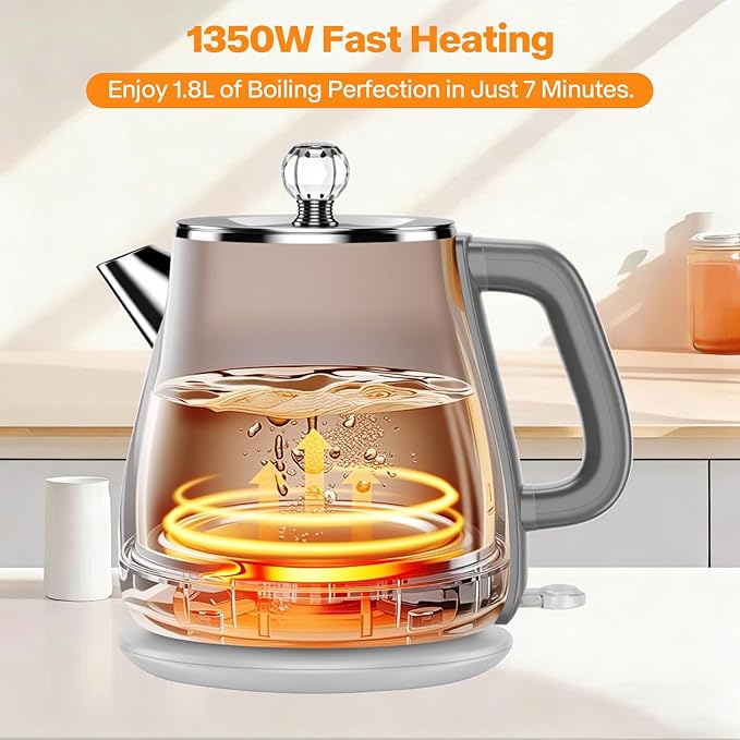 Retro Electric Kettle 1.8L, All Stainless Steel Hot Water Electric Kettle for Boiling Water, BPA Free Tea Kettle, 1350W Fast Boil, Auto Shut Off & Boil-Dry Protection