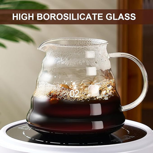 gegewawa Pour Over Coffee Maker Set 20 OZ, Borosilicate Glass Coffee Server with 50 pcs Paper Filter, Pour Over Coffee Dripper Carafe for Home Cafe Restaurant Camping