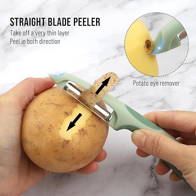 Julienne Peeler Vegetable Peeler -Y Carrot Shredder Julienne Slicer with 4.8'' Long Silicone Handle -Potato Peeler Swivel Peeler for Kitchen, Set of 2 Green