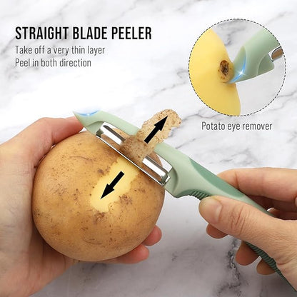 Julienne Peeler Vegetable Peeler -Y Carrot Shredder Julienne Slicer with 4.8'' Long Silicone Handle -Potato Peeler Swivel Peeler for Kitchen, Set of 2 Green