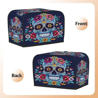 Flower Blue Skull Toaster Cover 2 Slice Wide Slot Washable Kitchen Appliance Covers Fingerprint Bread Machine Dust Cover Small Toaster Oven Accessories Covers Bread Maker Bag Women Gift