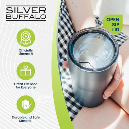 Silver Buffalo Double Walled Vacuum Insulated Stainless Steel Tumbler With Easy Sip Lid Keeps Hot and Cold, Travel Coffee Mug Clear Lid, 20 Ounces, Matte Gray