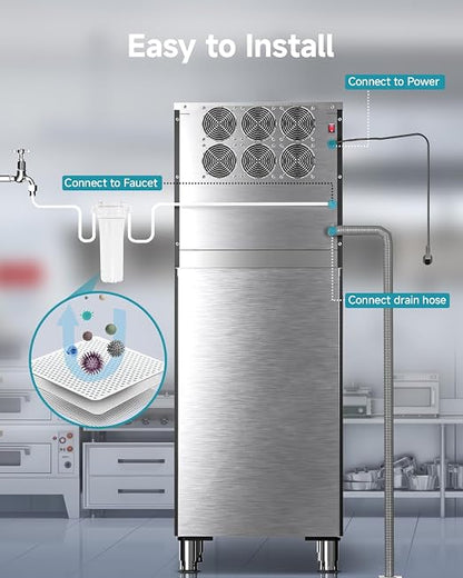 EUHOMY Commercial Ice Maker Machine, 550 lbs/24H Industrial Ice Machine with 300 lbs Storage Bin, SECOP Compressor, ETL Certified Stainless Steel Ice Maker for Bar, Cafe & Restaurant