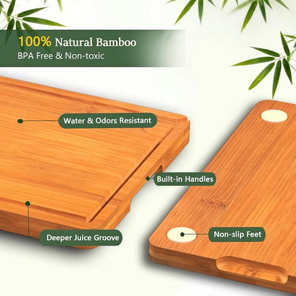 Cutting Board Set of 2,Chopping Boards for Kitchen Meal Prep,Large and X-Large Wood Cutting Boards for Meat, Vegetables and Fruit, Deep Carbonized Bamboo Boards for Daily Cooking and Small Kitchen