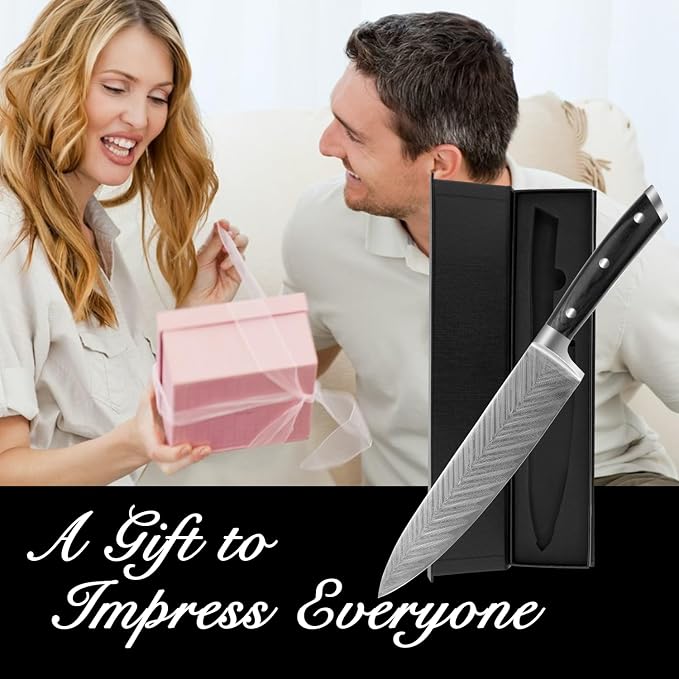 Chef Knife,Super Sharp Professional Kitchen Knife,Ultimate 8 Inch Chef's Knife with Ergonomic Handle, Gift Box for Family & Restaurant (black)