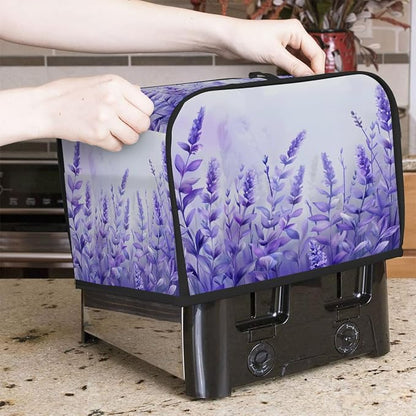 Flower Lavender Toaster Cover 4 Slice Wide Slot Washable Toaster Covers | Purple Art Dust and Fingerprint Protection Bread Maker Covers for Kitchen Accessories Decor Bakeware Women Gift