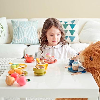 GAGAKU Wooden Play Food Sets for Kids Kitchen, Montessori Wooden Play Food Toys with Plates and Dishes for Toddler Boys & Girls Gifts