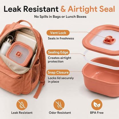 3 Pack Food Storage Containers with Easy-Open Vent Lids, Leak Resistant BPA-Free Meal Prep Containers, Microwave Freezer Dishwasher Safe, Stackable Food Containers,Brick Red，17oz 34oz 51oz
