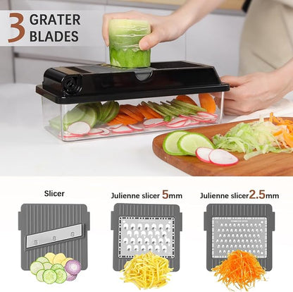 LHS Professional Multifunctional Vegetable Chopper Pro Food Chopper with Food Storage Containers, Mandoline Slicer Onion Dicer Fruit Cutter, Kitchen Gadgets and Home Essentials(7 in 1, Black)