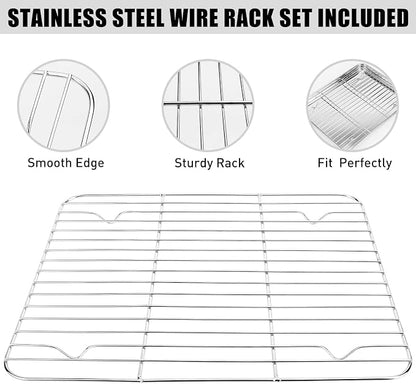 Yummy Sam Baking Sheet With Rack Set Including 3 Pans and 3 Racks Stainless Steel Cookie Sheet Baking Pans With Cooling Rack for Oven Heavy Duty Food Grade Rust Free Stainless Steel Half Sheet
