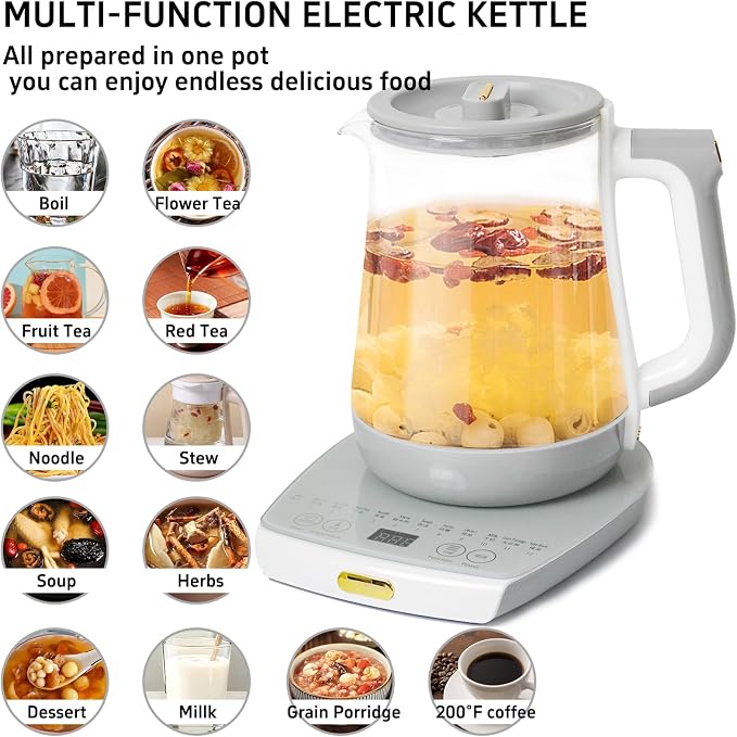 Health Pot Electric Kettle with Infuserand stew pot,Smart Fruit Hot Tea Maker, Temperature Control and Tea Keep Warm, 12 Functional Procedures, 1.8 Liters of Capacity