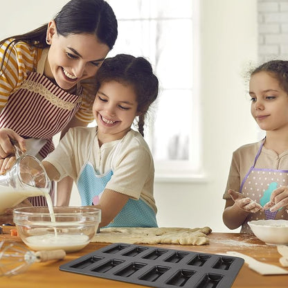 2 Pack Financier Cake Baking Pan, 12-Cavity Non-Stick Rectangle Muffin Pan, Carbon Steel Financier Cake Mold, Biscuits Cookies Bakeware for Oven Baking – Black
