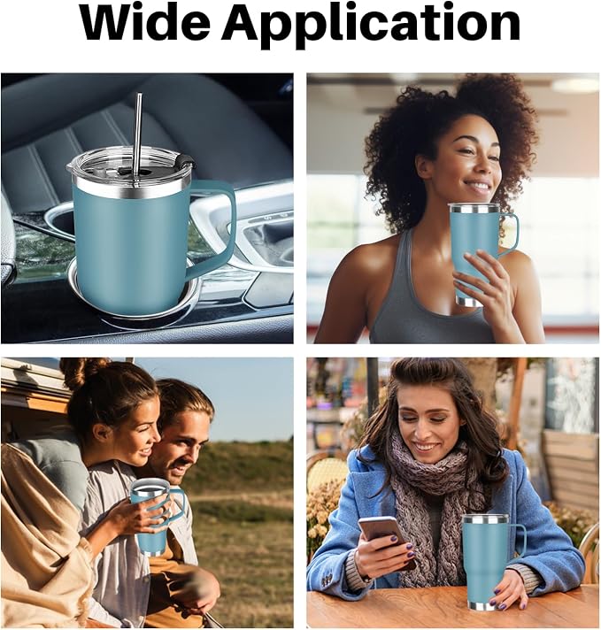 20 oz Tumbler with Handle, Stainless Steel Insulated Tumbler with Lid and Straw, Double Wall Vacuum Coffee Mug Tumbler, Insulated Coffee Thermal Cup for Cold and Hot (Maya Blue)