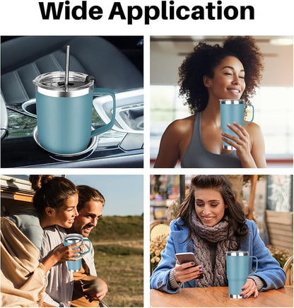 20 oz Tumbler with Handle, Stainless Steel Insulated Tumbler with Lid and Straw, Double Wall Vacuum Coffee Mug Tumbler, Insulated Coffee Thermal Cup for Cold and Hot (Maya Blue)
