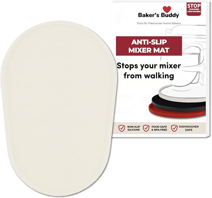 Baker's Buddy Anti-Slip Stand Mixer Mat for KitchenAid Select Bowl-Lift 5–8 Qt Mixers – Silicone Base Pad for Heavy Dough Kneading, Reduces Walking, Vibration & Noise, White/Transparent