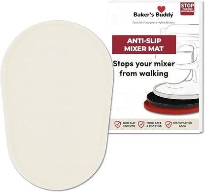 Baker's Buddy Anti-Slip Stand Mixer Mat for KitchenAid Select Bowl-Lift 5–8 Qt Mixers – Silicone Base Pad for Heavy Dough Kneading, Reduces Walking, Vibration & Noise, White/Transparent