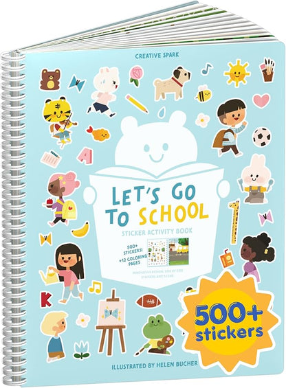 Let’s Go to School 500+ Sticker Book by Cupkin Fun Toddler Travel Activity Coloring and Sticker Book, Road Trip Essentials, 12 Coloring Pages 12 Side by Side Scenes for Ages 2–8 Years