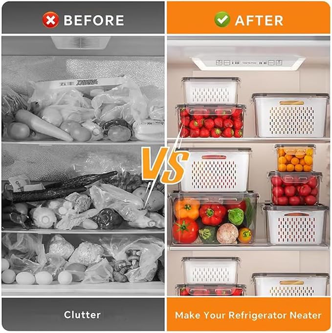 4-in-1 Food Storage Containers with Drain Basket – Leak-Proof Berry, Vegetable & Watermelon Containers for Fridge (Blue, 3PCS)