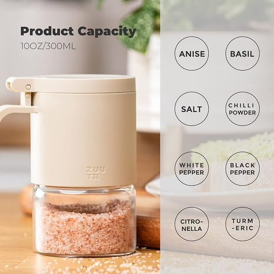 Zuutii Spice Jars Moisture-Proof Spice Containers with Spoons, Set of 2 10oz/300ml, Mini Seasoning Storage Jars with Caps for Salt, Sugar, Peppers, Chili in Kitchen