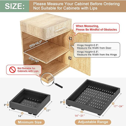 2Pc Pull out Cabinet Organizer,Width (14"-21"),Depth(17"-24") Expandable with 3 Rails,No Drill Roll out Drawers,Adhesive Sliding Drawers,Slide out Shelves for Cabinets Without Lip,Kitchen,Pantry,Black