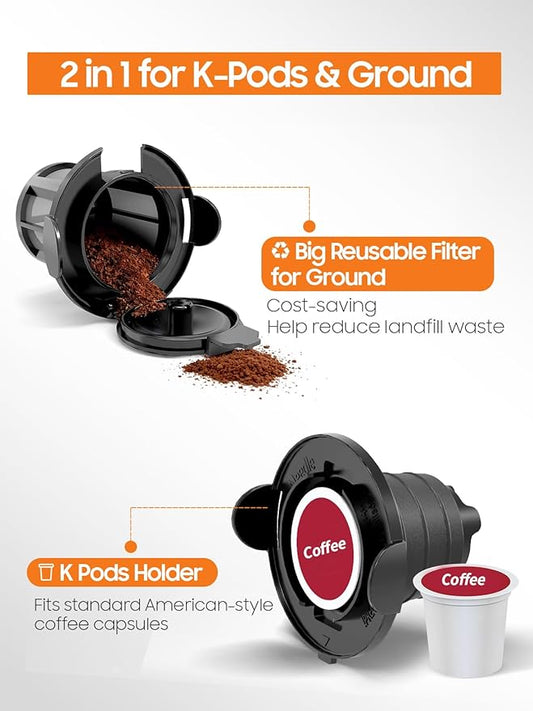 Horavie Single Serve Coffee Maker, Hot and Iced Coffee Maker for K Cup and Ground, 6 to 14 Oz Brew Sizes Single Cup Coffee Maker with Descaling Alert, Ideal for Home, Travel, RV and Dorm,Black