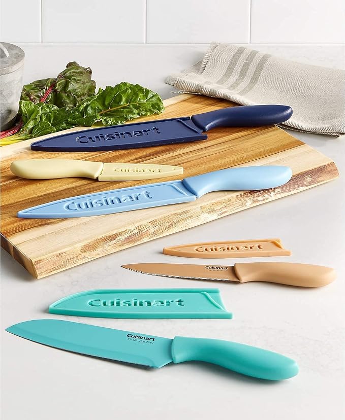 Cuisinart C55-10PCERM Ceramic Coated Knife Set with Blade Guard Sheaths (10- Piece Set) in Dark Pastels