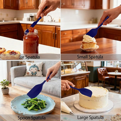 Silicone Spatula Set, Food Grade Rubber Spatula, 4 Pcs Heat Resistant Silicone Spatulas, One Piece Design Non-Stick Kitchen Utensils for Cooking, Stirring, Baking & Mixing, Dishwasher Safe (Blue)