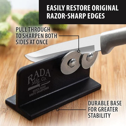 Rada Cutlery Quick Edge Knife Sharpener (R119), 3.5" x 2", Stainless Steel Wheels, Pack of 3