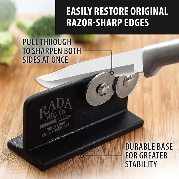 Rada Cutlery Quick Edge Knife Sharpener (R119), 3.5" x 2", Stainless Steel Wheels