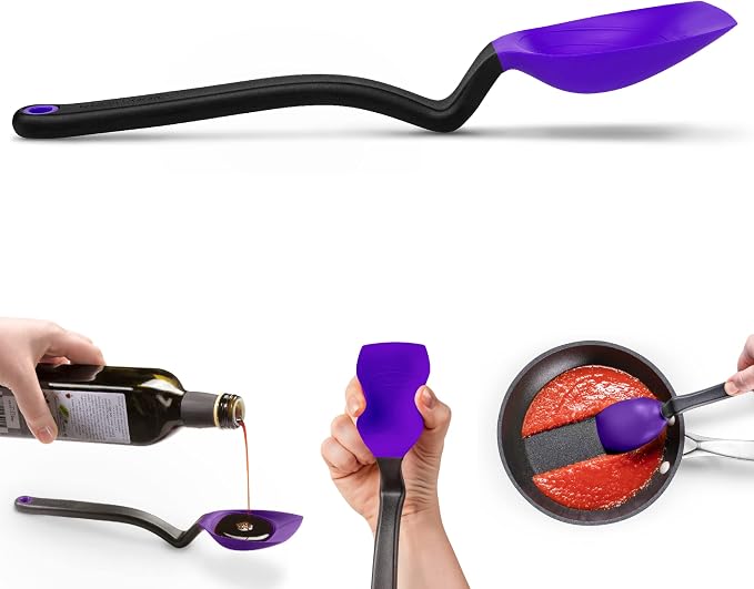 Dreamfarm Supoon Non-Stick Sit-Up Silicone Scraping, Serving, Cooking Spoon Measures 5ml Tsp & 15ml Tbsp - 11" Purple