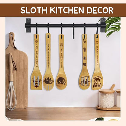 Sloth Gifts for Women - 6PCS Unique Print Bamboo Spoons Set With Keychain, Kitchen Decor for Mom, Best Friend