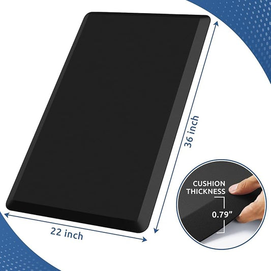 KitchenClouds Kitchen Mat Cushioned Anti Fatigue Rug 22"x36" Water Resistant, Non Slip, Standing and Comfort Desk/Floor Mats for House Sink Office (Black,0.8inch)