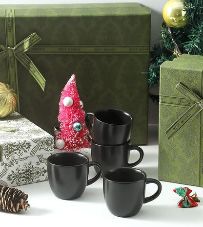 HASENSE 3 OZ Espresso Cups, Ceramic Demitasse Cups Set of 4 for Double shot, Stackable Coffee Cups with Handle for Espresso, Ristretto, Cappuccino, Coffee Mugs for Home and Office, Black